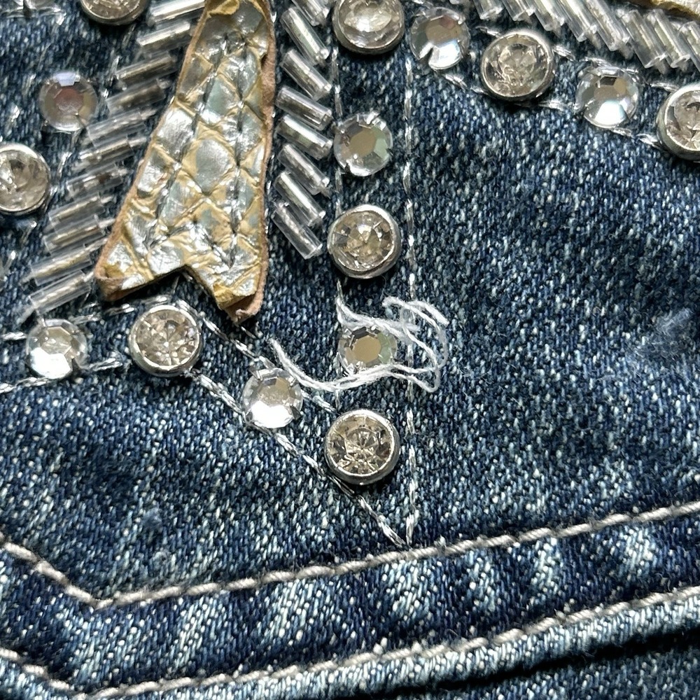 Miss Me JP4695 Med Wash Low Rise Y2K Cross Rimestone Bootcut Women Denim Jean 27 - Picture 11 of 16